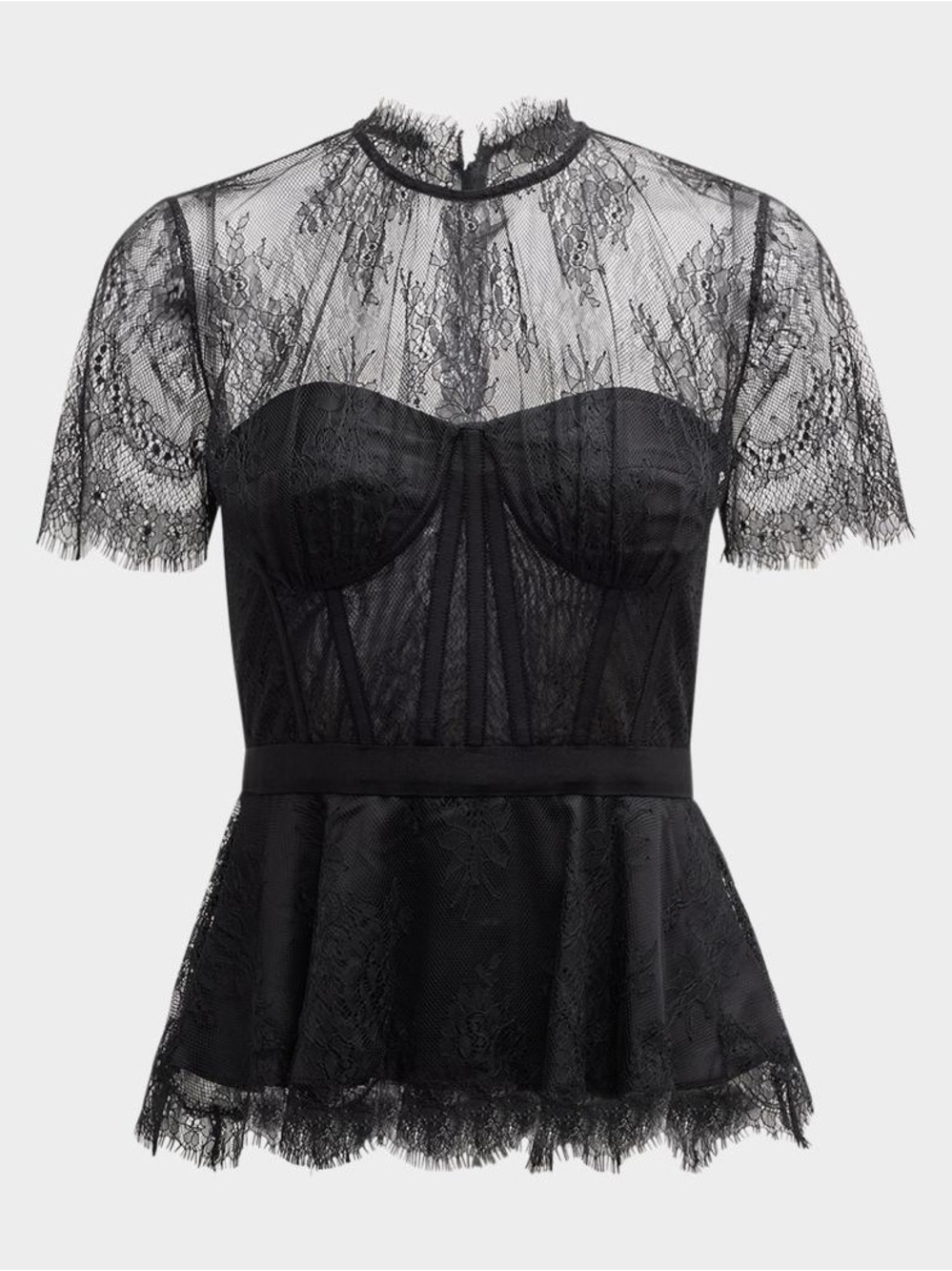 Simkhai Kehlani Sheer Lace Short-Sleeve Peplum Bustier Top - Picture 1 of 6